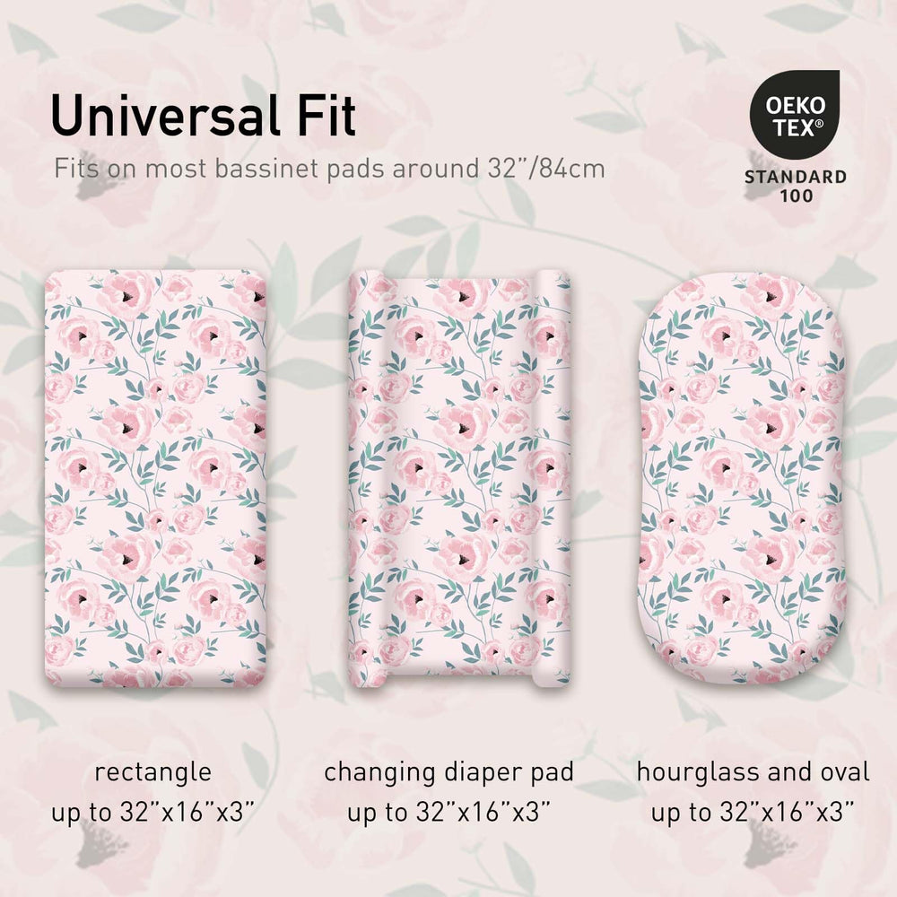 GLLQUEN BABY sheets shown with oval or rectangular cradle illustrate compatibility