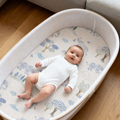 Gllquen Baby bassinet sheets install easily with a snug elastic fit.