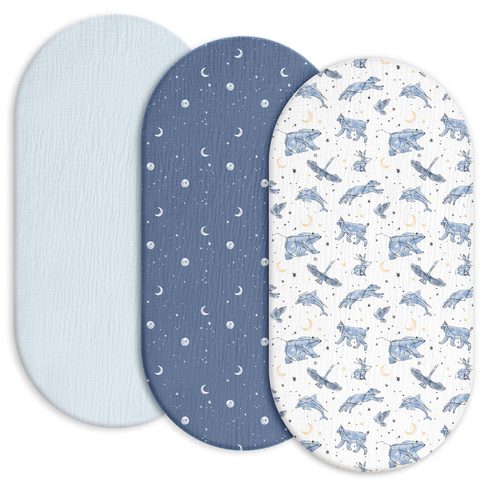 Gllquen Baby bassinet sheets pack shows 3-pack breathable cotton for dry, comfortable sleep
