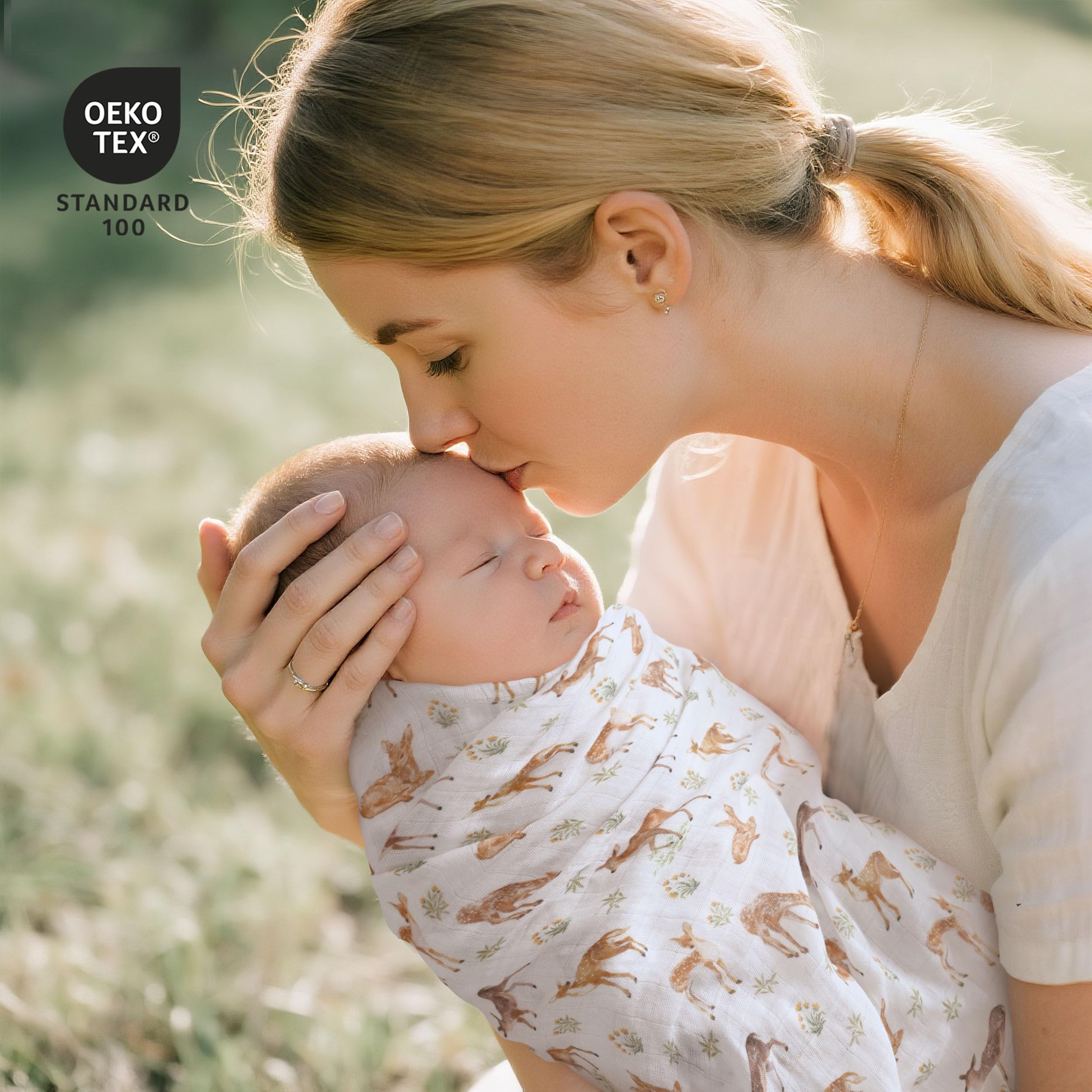 GLLQUEN BABY Deerling swaddle blanket folded for compact, travel-friendly storage.