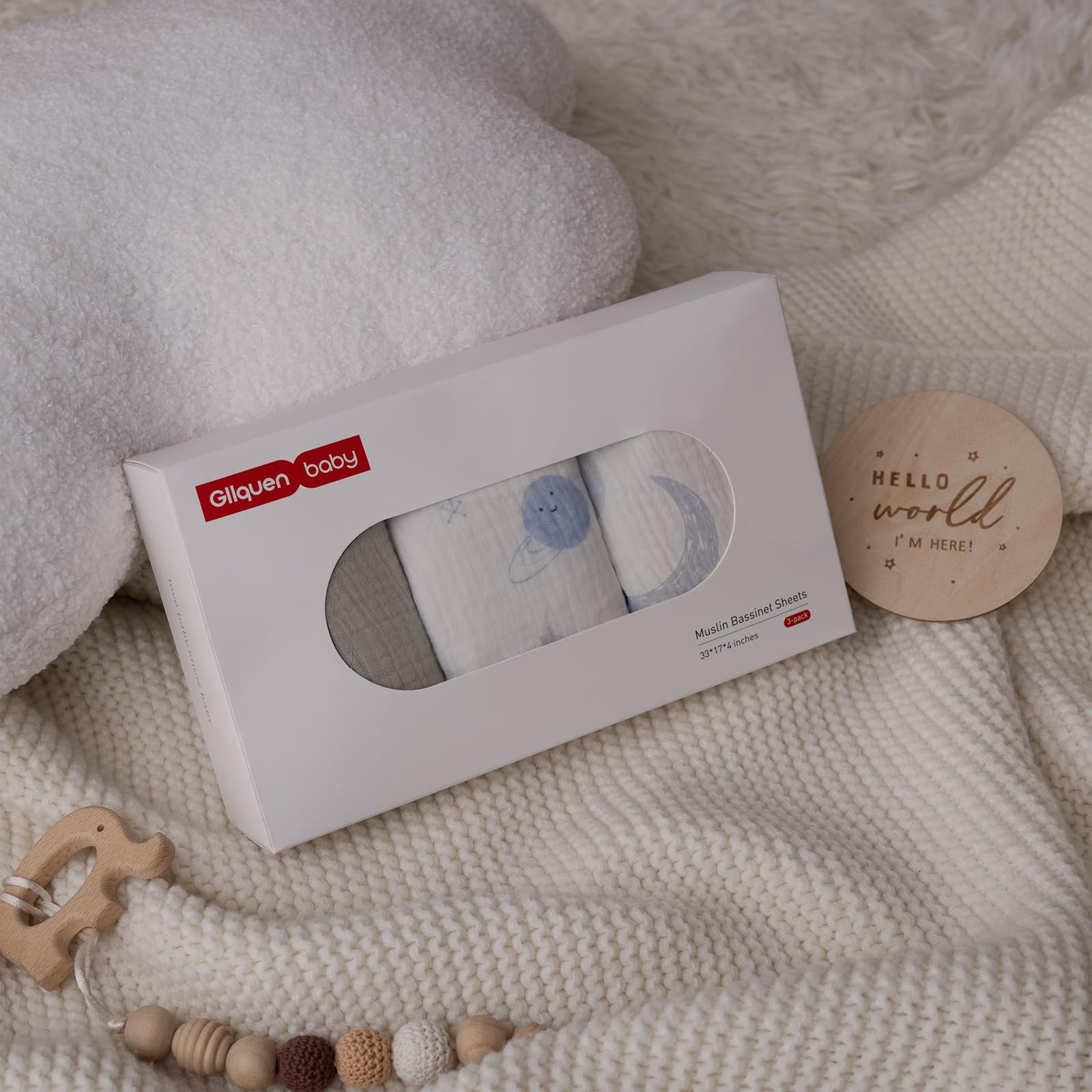 Nursery setup with Gllquen Baby muslin sheets for calm space