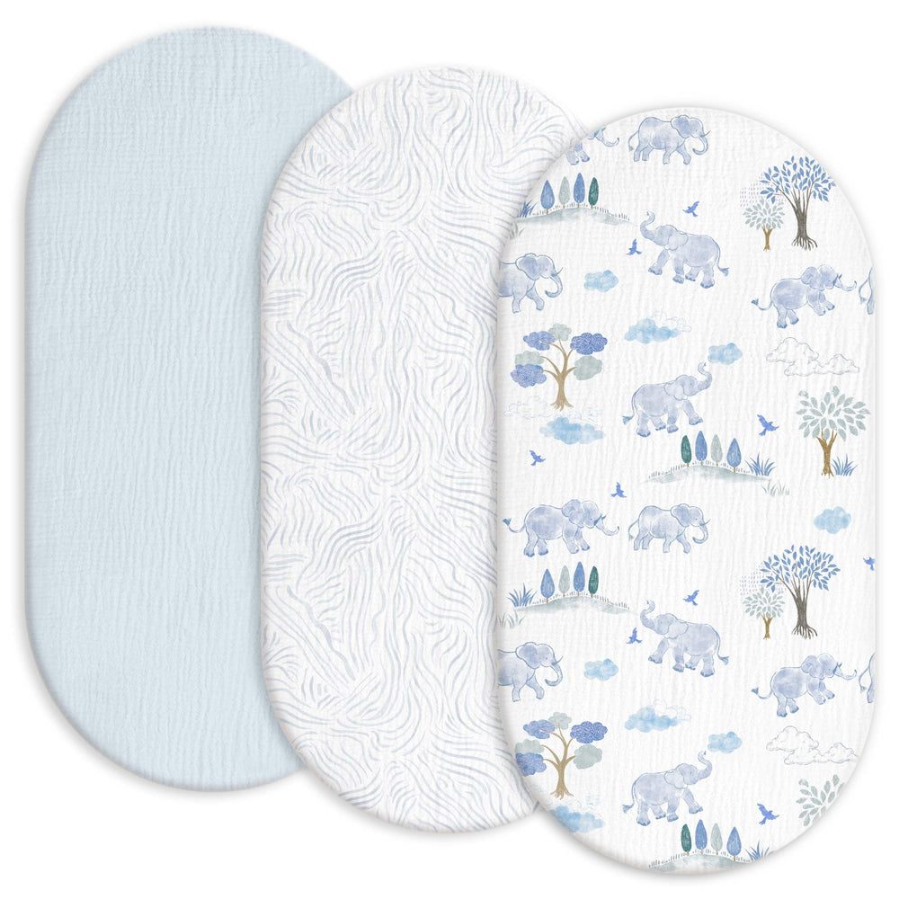 Gllquen Baby muslin bassinet sheets in light blue offer breathable night comfort.
