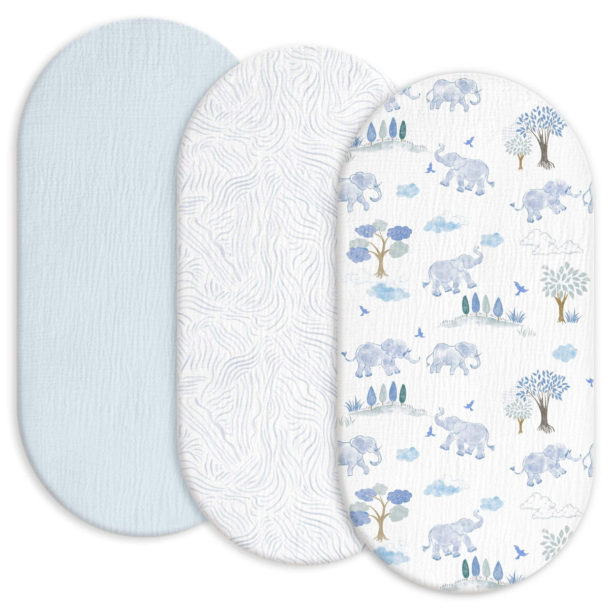 Gllquen Baby muslin bassinet sheets in light blue offer breathable night comfort.