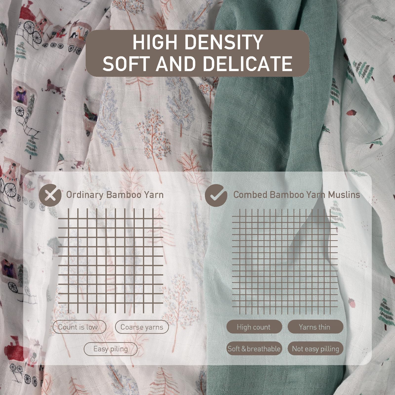GLLQUEN BABY muslin blanket close-up, showing silky bamboo-cotton blend