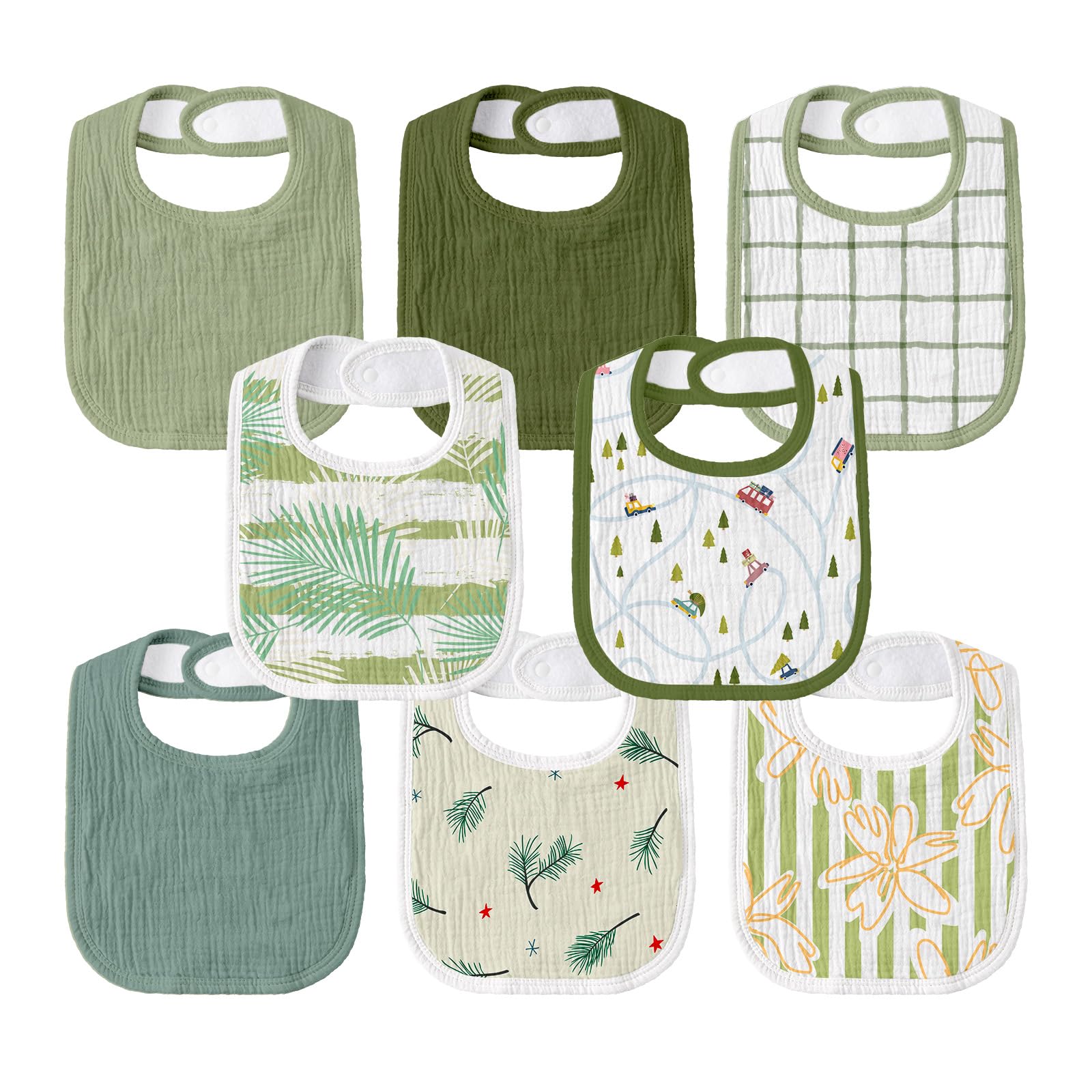 GLLQUEN BABY muslin drool bib with cars pattern helps manage drool.