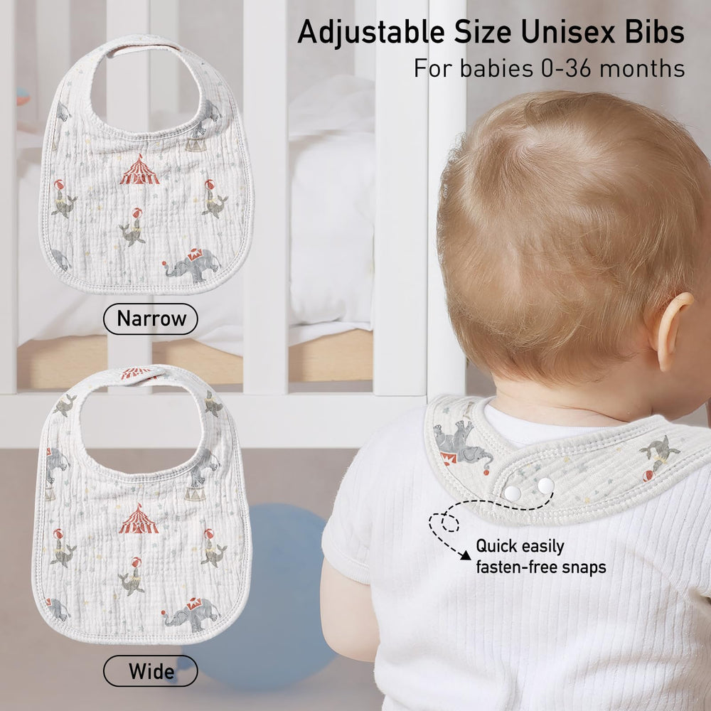 GLLQUEN BABY Circus pattern demonstrates versatile use as burp cloth