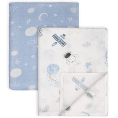 GLLQUEN BABY astronaut design muslin swaddle blanket for cozy newborn comfort.