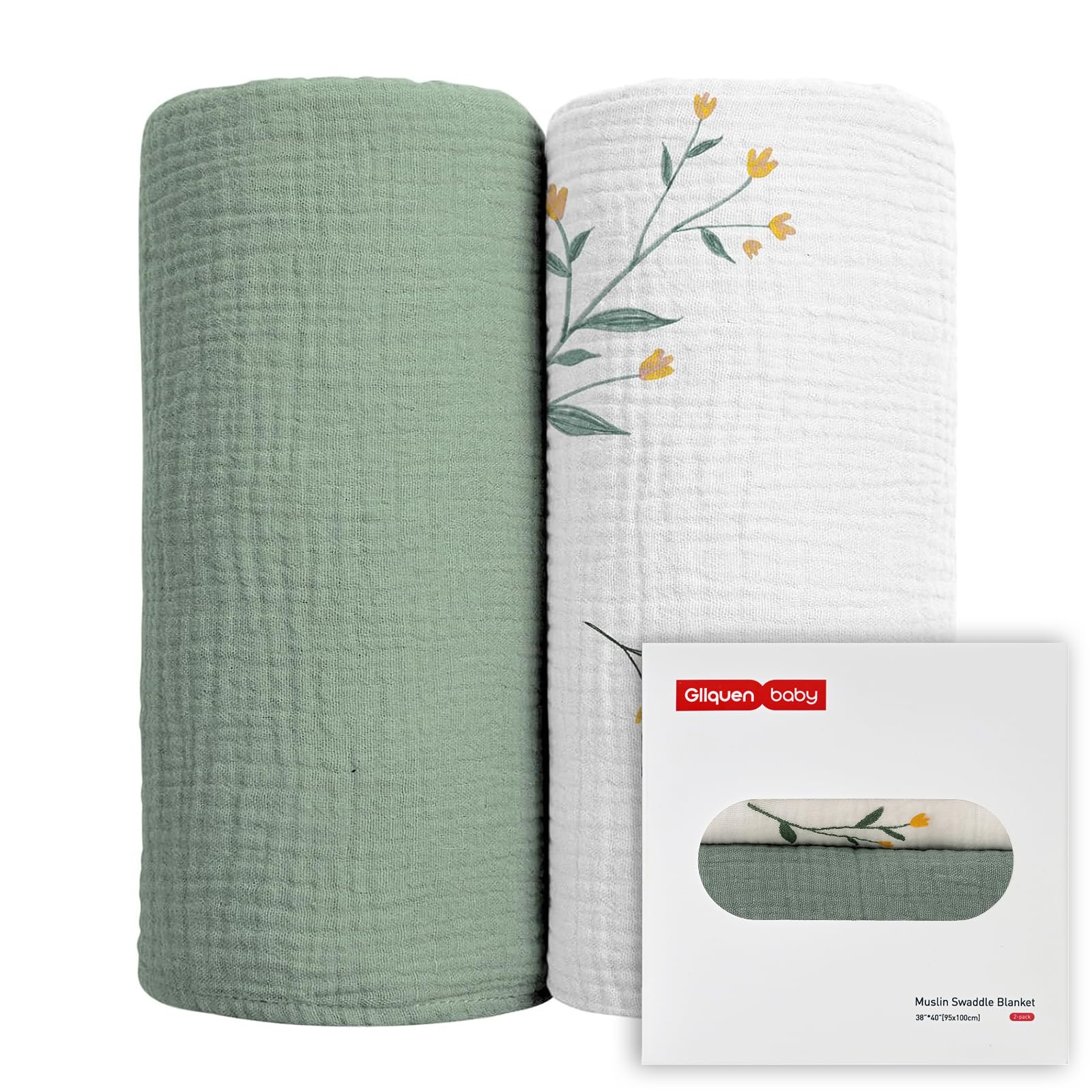 GLLQUEN BABY 2-pack muslin swaddle blankets in neutral hues for newborn comfort