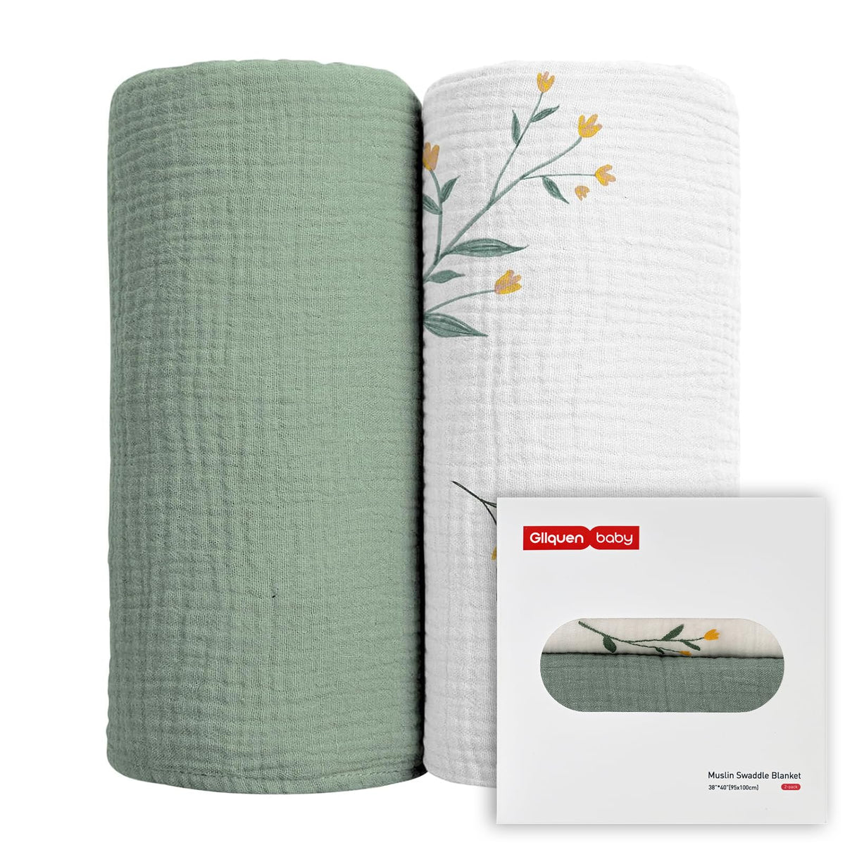 GLLQUEN BABY 2-pack muslin swaddle blankets in neutral hues for newborn comfort