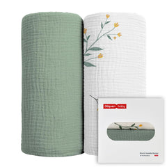 GLLQUEN BABY 2-pack muslin swaddle blankets in neutral hues for newborn comfort