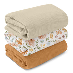 GLLQUEN BABY muslin swaddle blanket in Pastoral Whispers, breathable for gentle baby comfort.