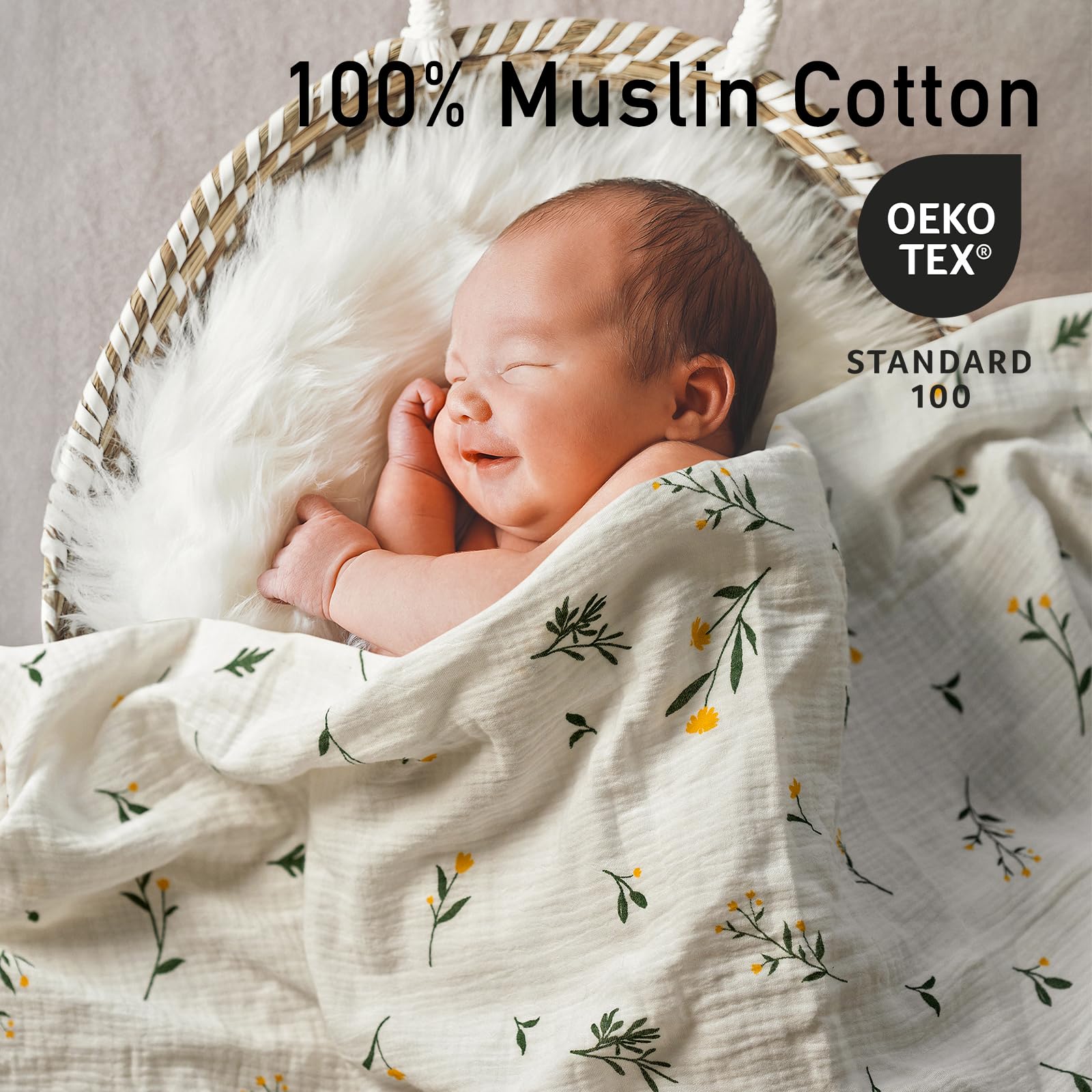 GLLQUEN BABY muslin swaddle blanket texture close-up showing breathable cotton