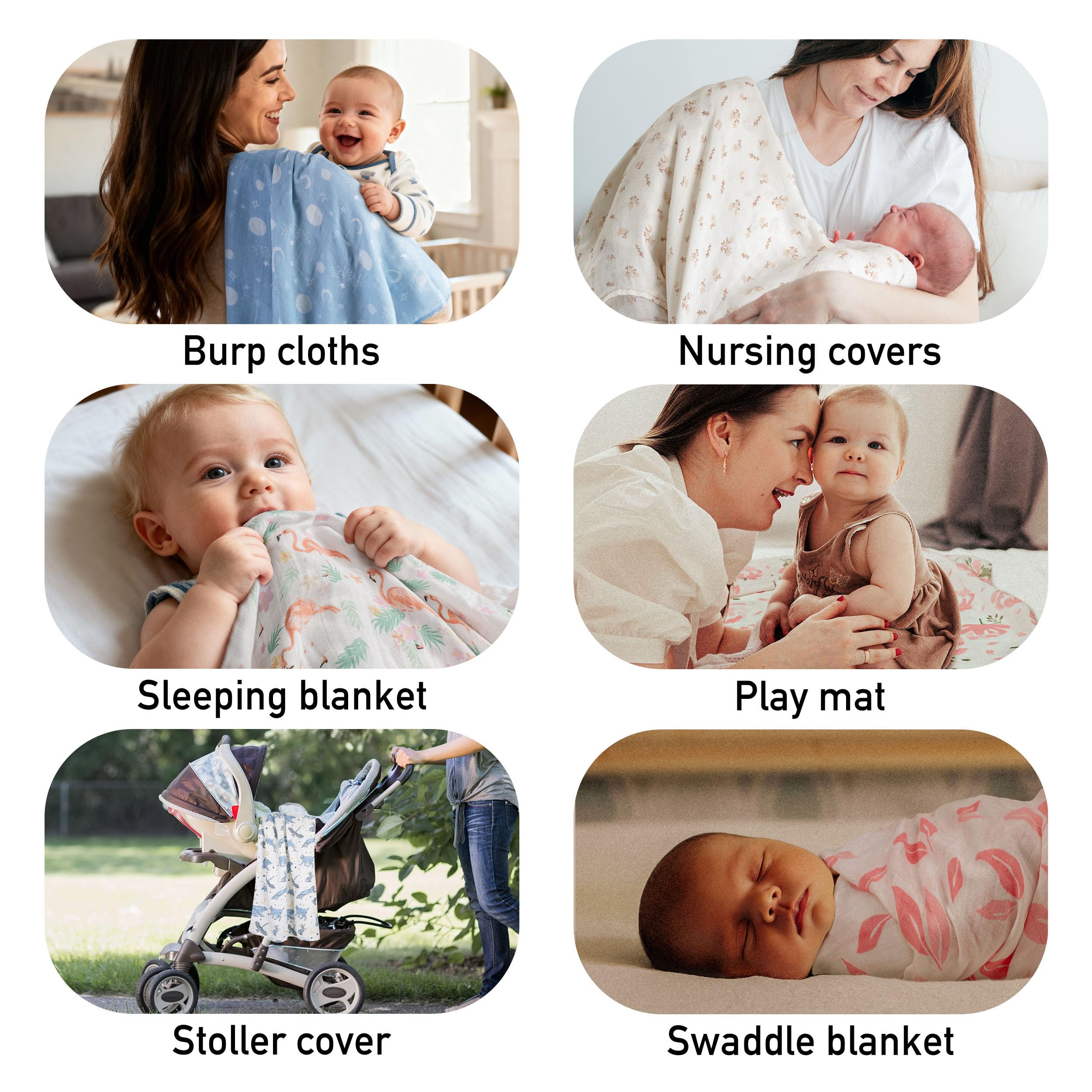 GLLQUEN BABY multi-use swaddle suitable as burp cloths, nursing cover, and more.