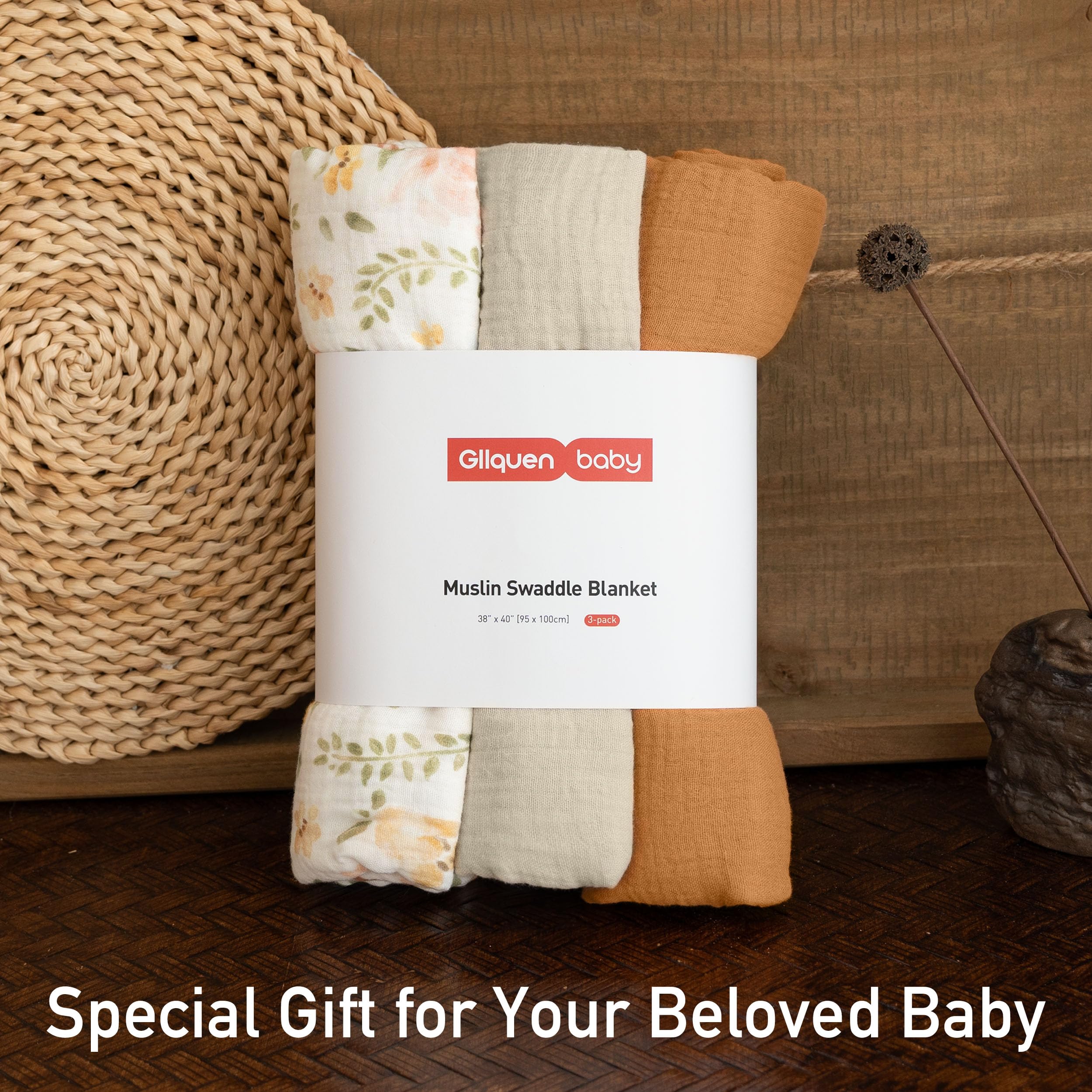 GLLQUEN BABY Pastoral Whispers blanket in neutral hues for unisex use.