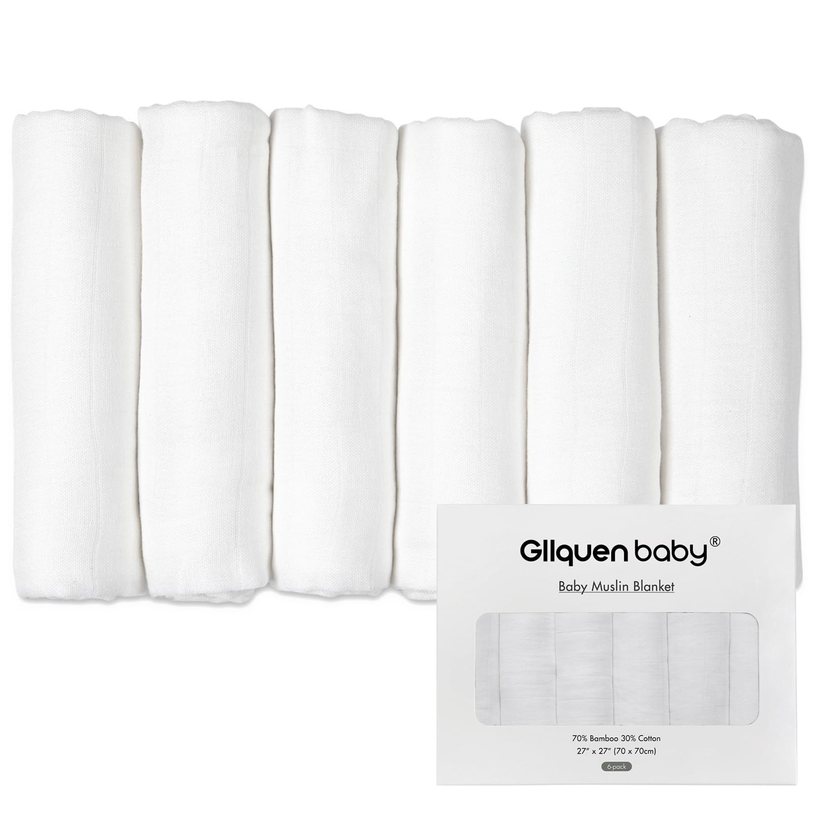 GLLQUEN BABY receiving blanket white 6-pack ideal for swaddling and on-the-go comfort