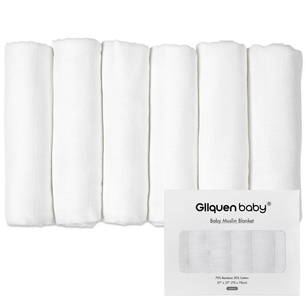 GLLQUEN BABY receiving blanket white 6-pack ideal for swaddling and on-the-go comfort
