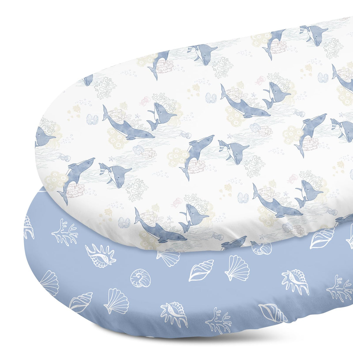 GLLQUEN BABY seashell-pattern sheets for soft, breathable bassinet sleep.