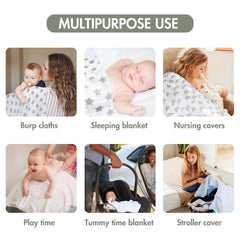 GLLQUEN BABY six-pack swaddle blankets keep essentials ready at hand.