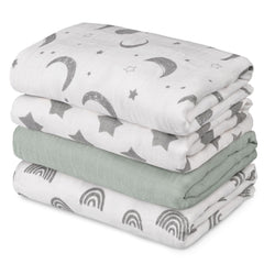 GLLQUEN BABY Star muslin swaddle blanket; breathable and gentle for newborn comfort.