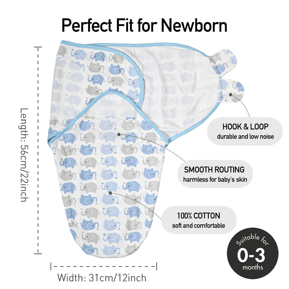 GLLQUEN BABY swaddle blue elephants pattern, cute design for baby.
