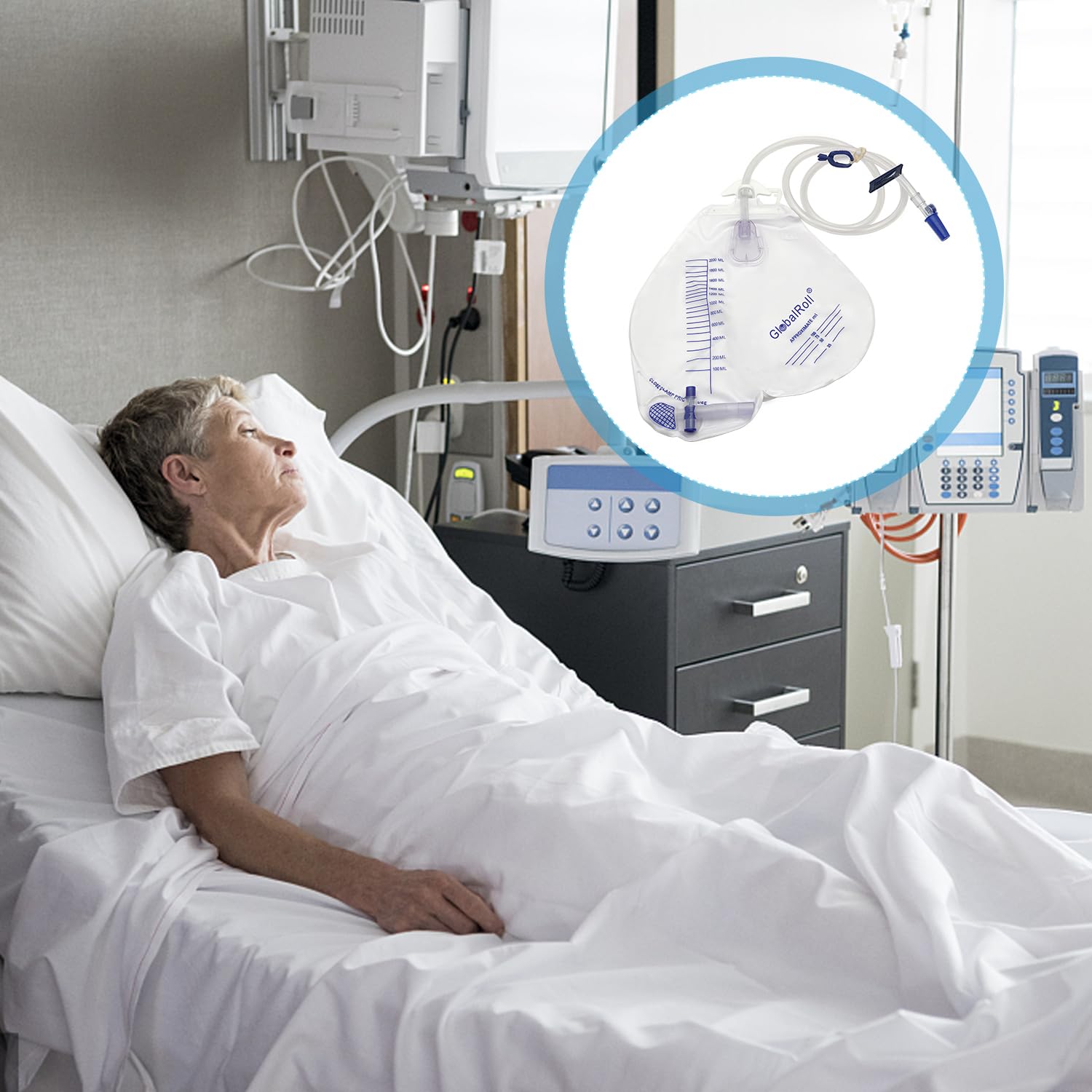 GlobalRoll urinary bag suitable for home and hospital care.