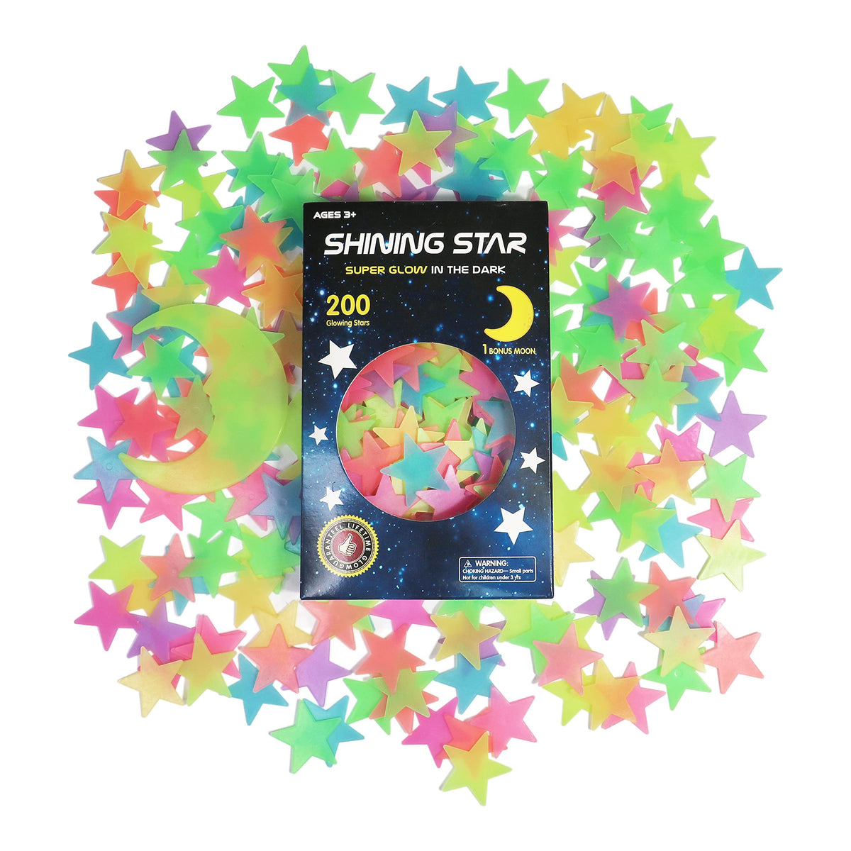 GLOCARNIVAL glow-in-the-dark stars on ceiling create a cozy night-sky mood.