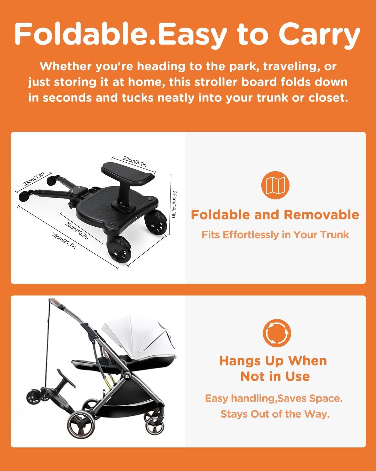 Glofex detachable 2-in-1 seat supports sit and stand transitions.