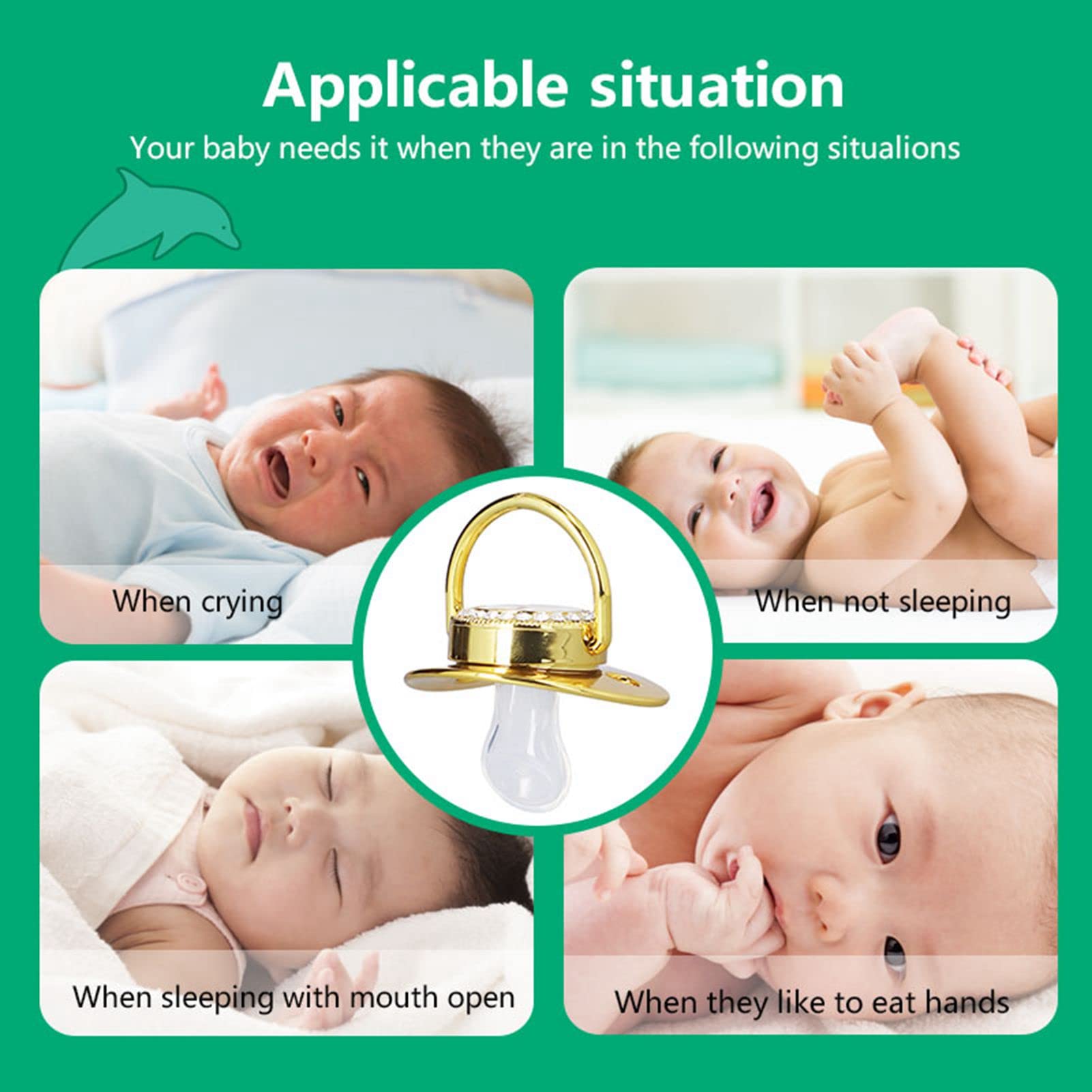 GLOGLOW close-up of the crown and bling pacifier design.