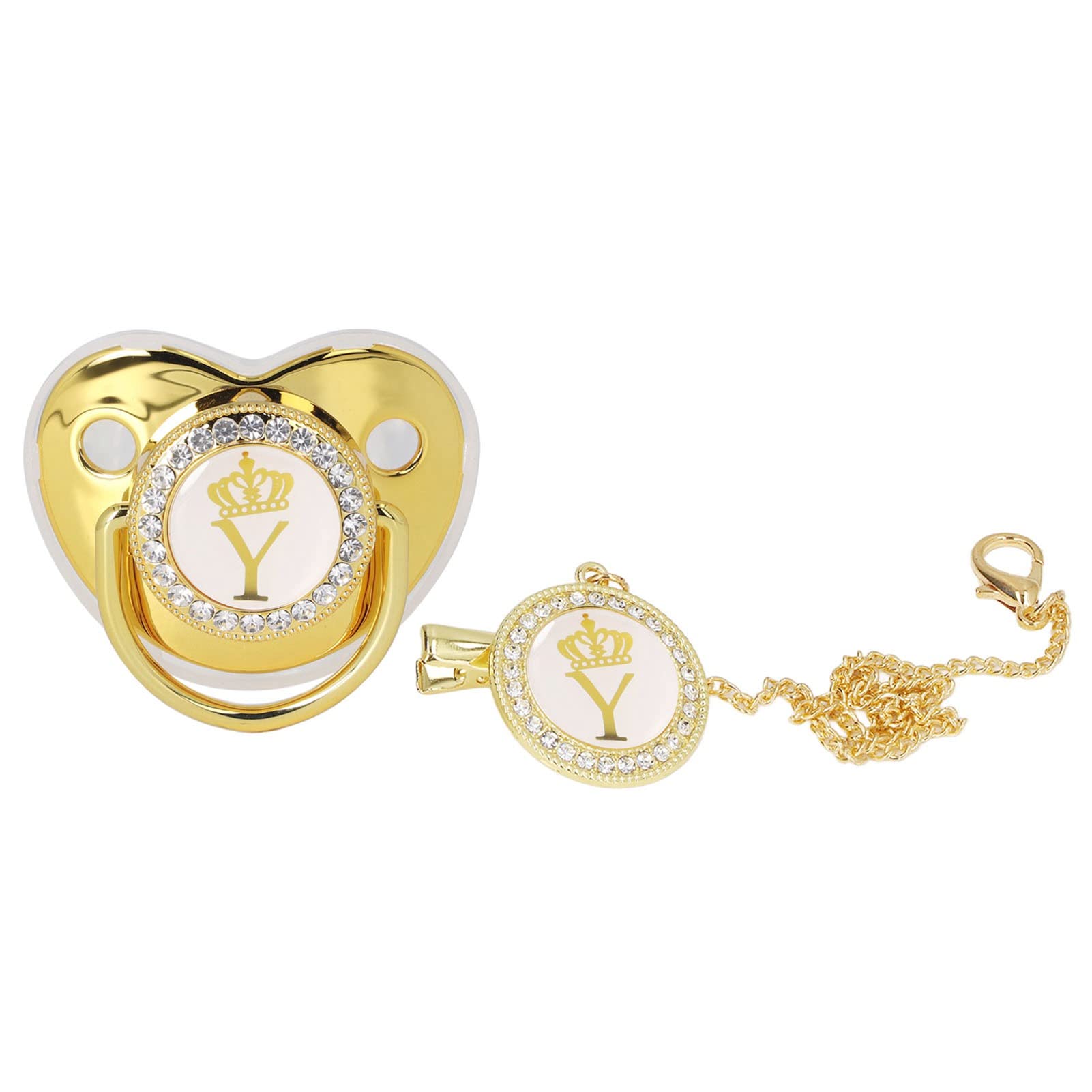GLOGLOW Golden Letter Pacifier with crown rhinestones for stylish newborn comfort and photo moments