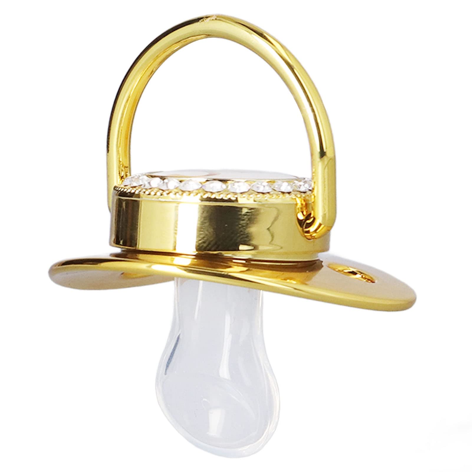 GLOGLOW Golden Letter Pacifier close-up highlighting rhinestones and premium materials.