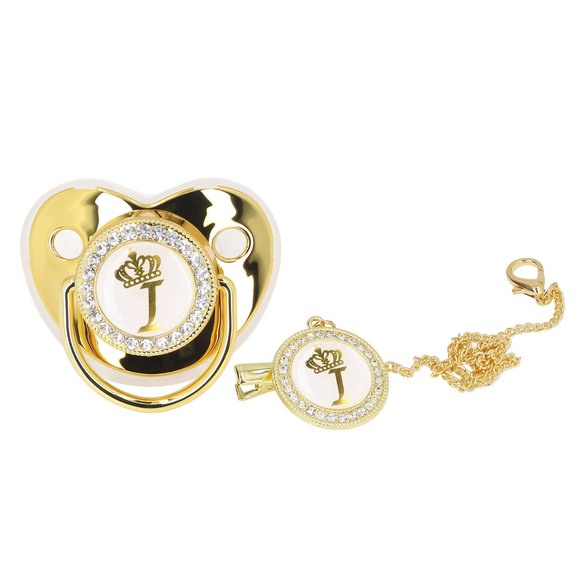 GLOGLOW golden letter pacifier with clips for stylish newborn photography.
