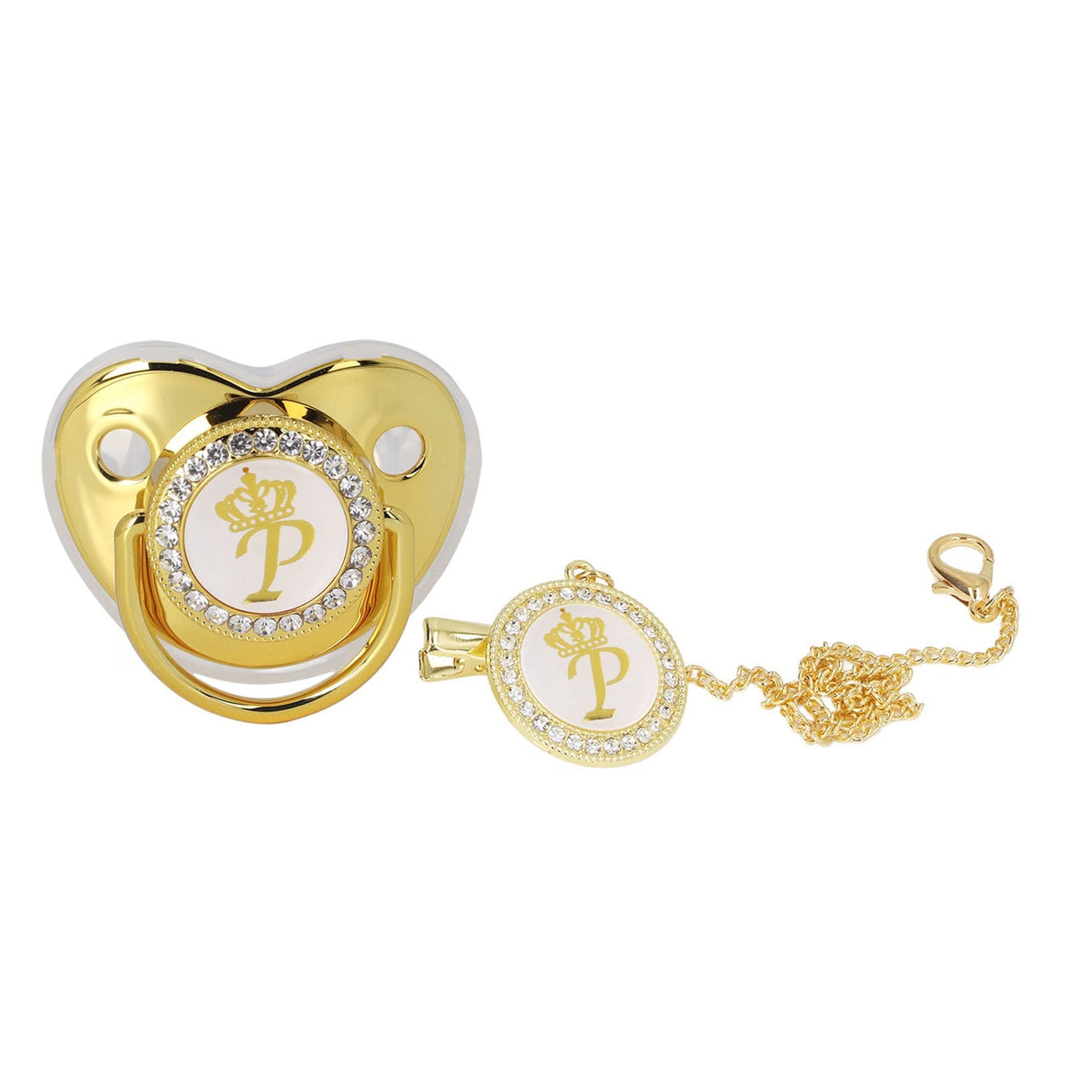 GLOGLOW golden-letter pacifier with crown design, a stylish prop for newborn photography sessions.