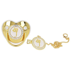 GLOGLOW personalized golden letter pacifier with clips for secure attachment in photos