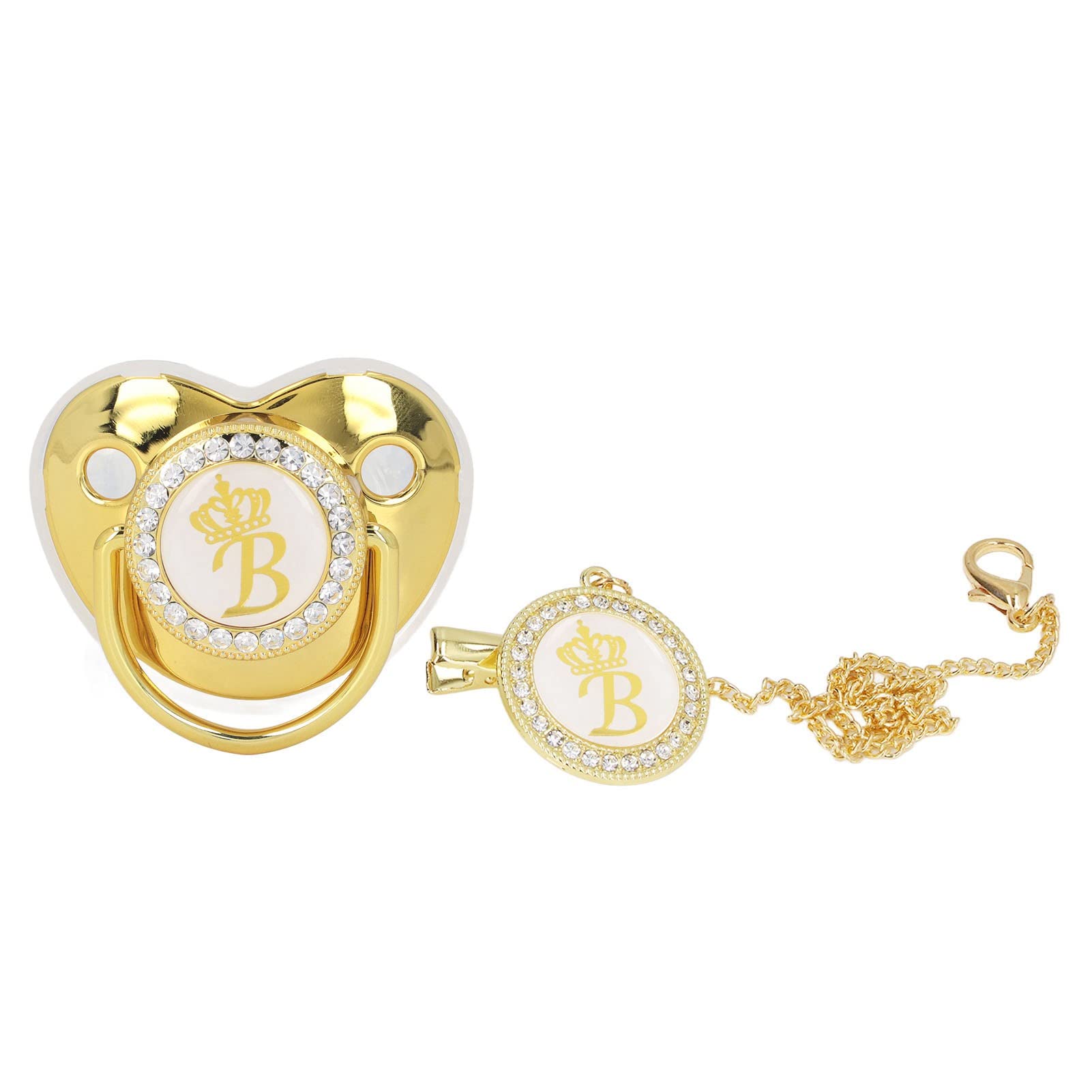 GLOGLOW personalized golden letter pacifier with bling design for stylish newborn photography.