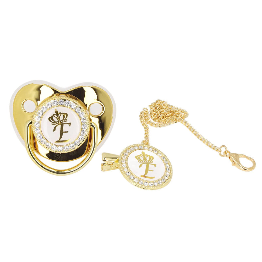 GLOGLOW personalized golden letter pacifier with bling for newborns, stylish soothing prop.
