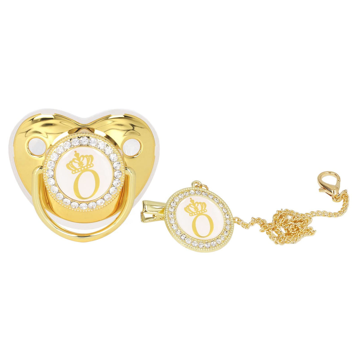 GLOGLOW personalized golden letter pacifier with clips enhances photoshoots and keeps it handy.