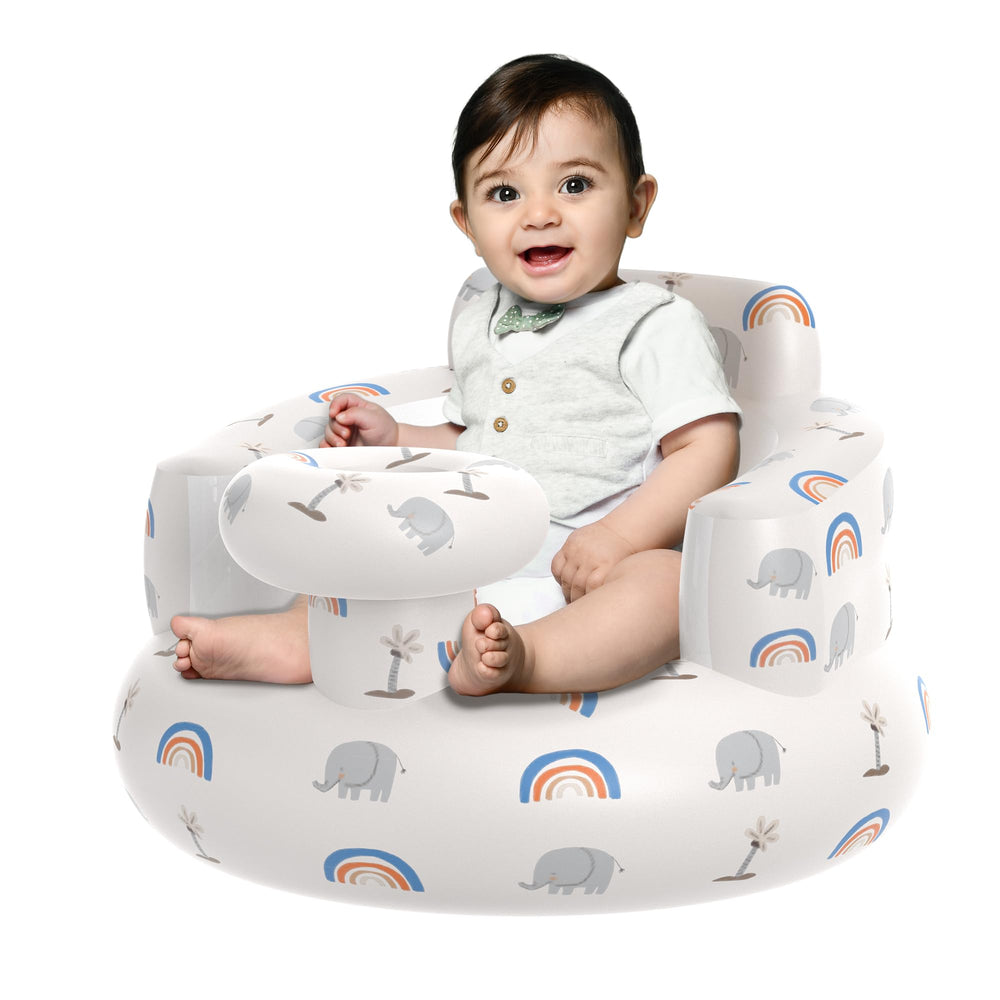GloTika inflatable baby floor seat with built-in pump for quick setup