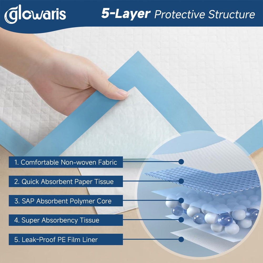 Glowaris underpad features a diamond quilted top for a soft touch against skin.