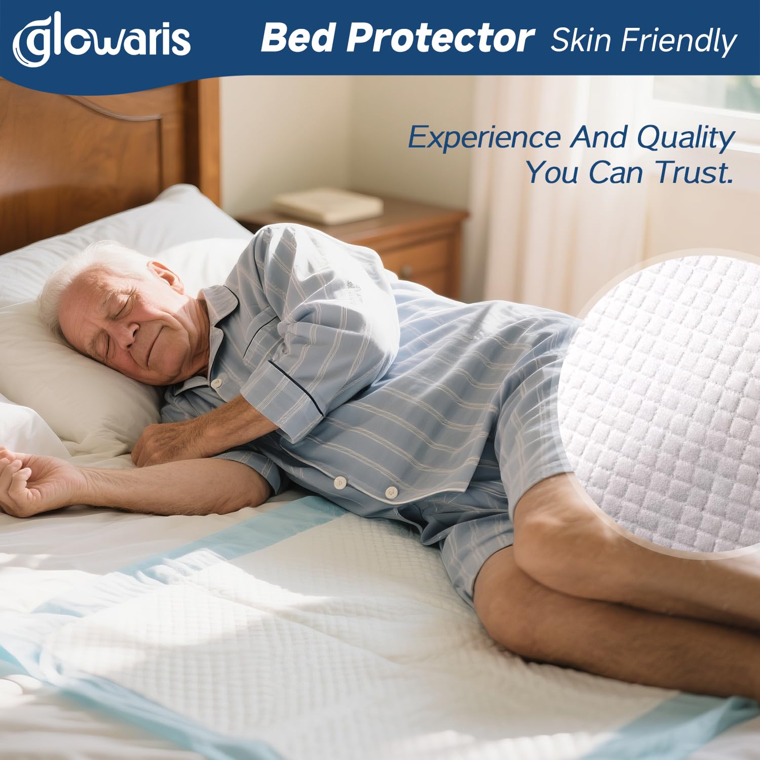 Glowaris underpad is travel-friendly for care on the go.