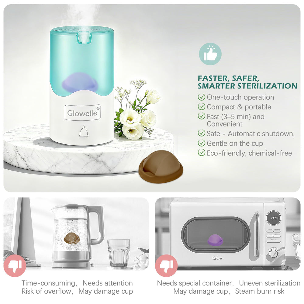 Glowelle steamer one-button operation, quick and safe three-minute cleanup.