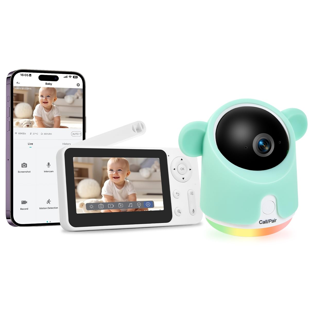 GMK baby monitor 1080p camera view for crystal-clear baby moments