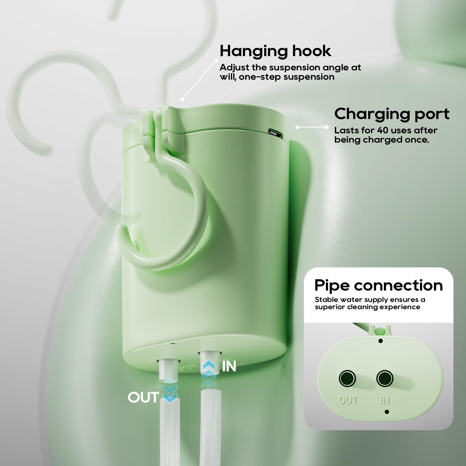 Silicone tubes and nozzle provide versatile hydrotherapy options