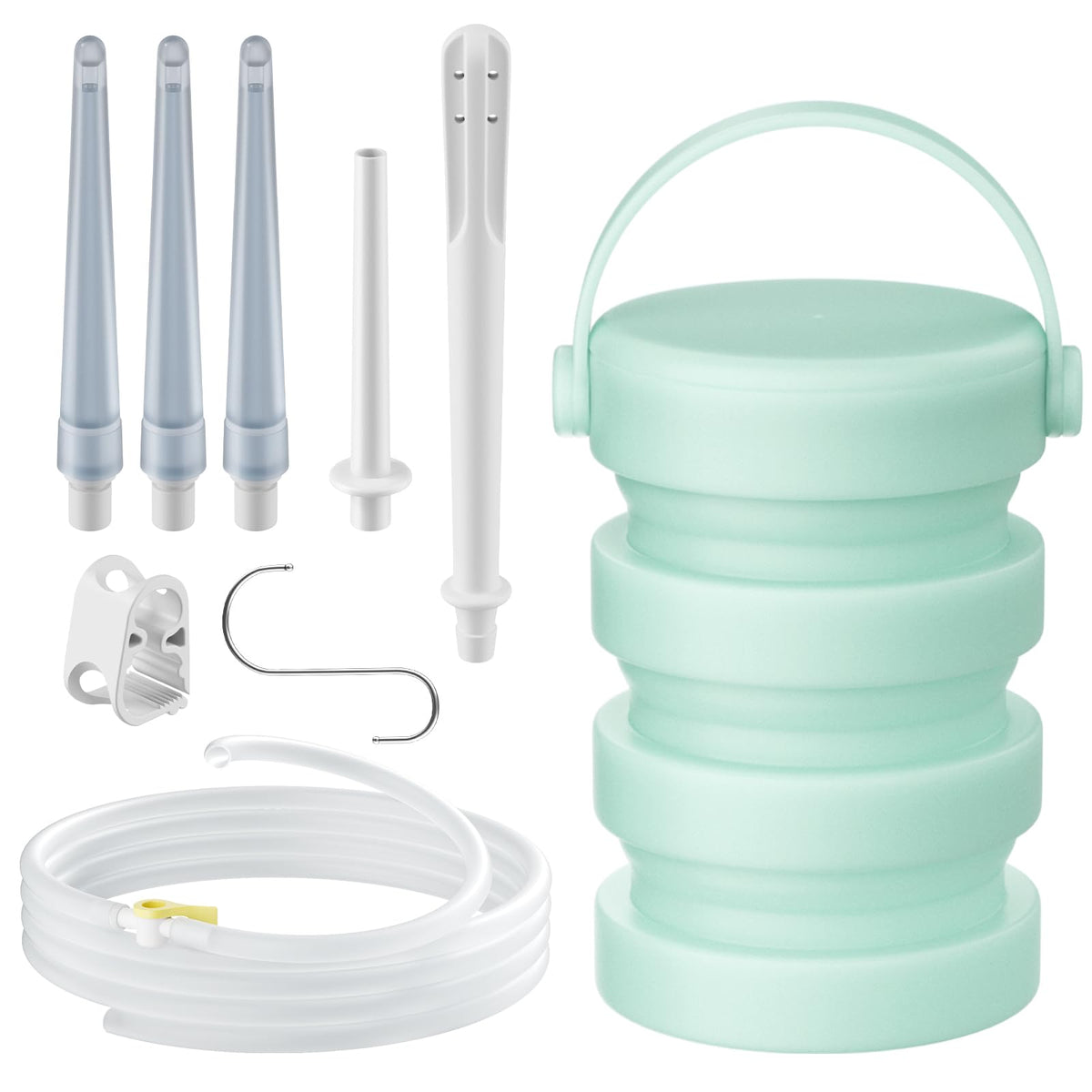 GNEGKLEAN silicone enema bucket assembly with hose and tips for in-bathroom use