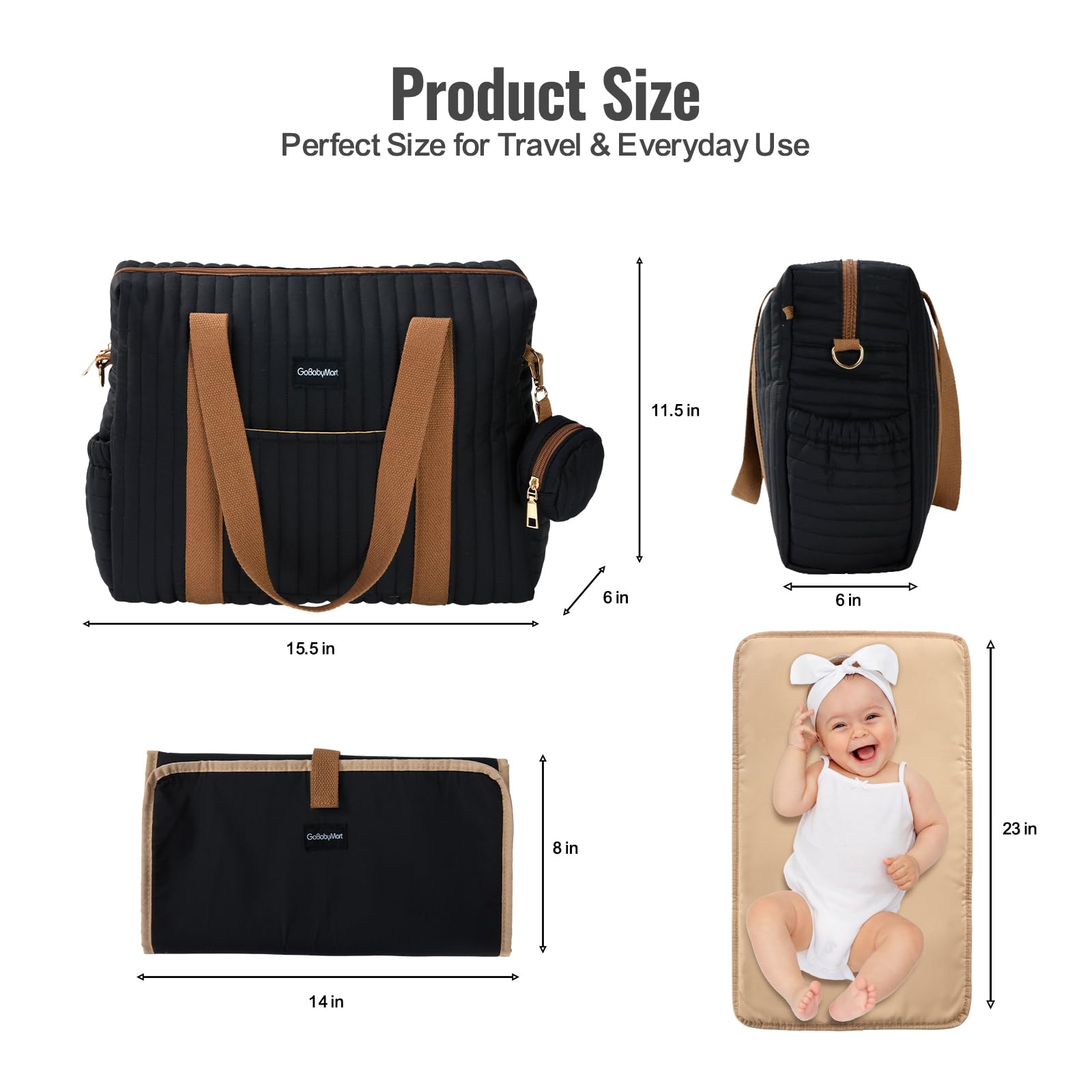GOBABYMART black diaper bag tote pairs with outfits for versatile parenting days.