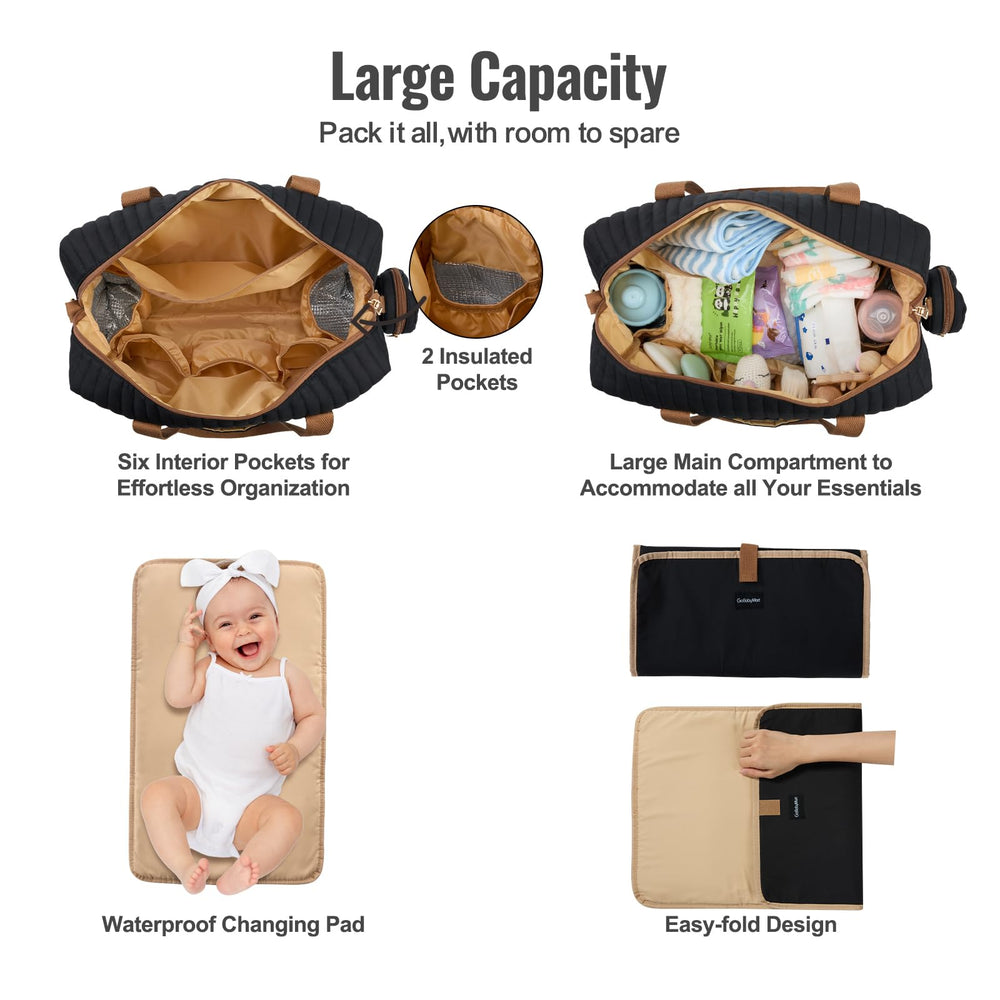 GOBABYMART tote with removable stroller straps stays secure on walks and travels.