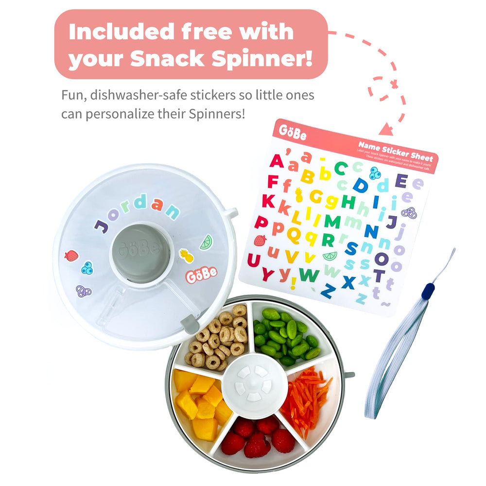GoBe five-compartment dispenser opened to show portioned snacks and variety