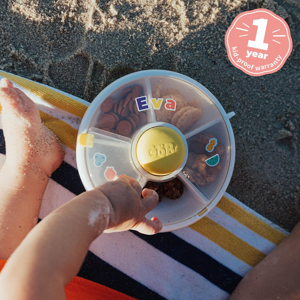 GoBe Kids snack spinner lid, leak-proof design for mess-free transport.