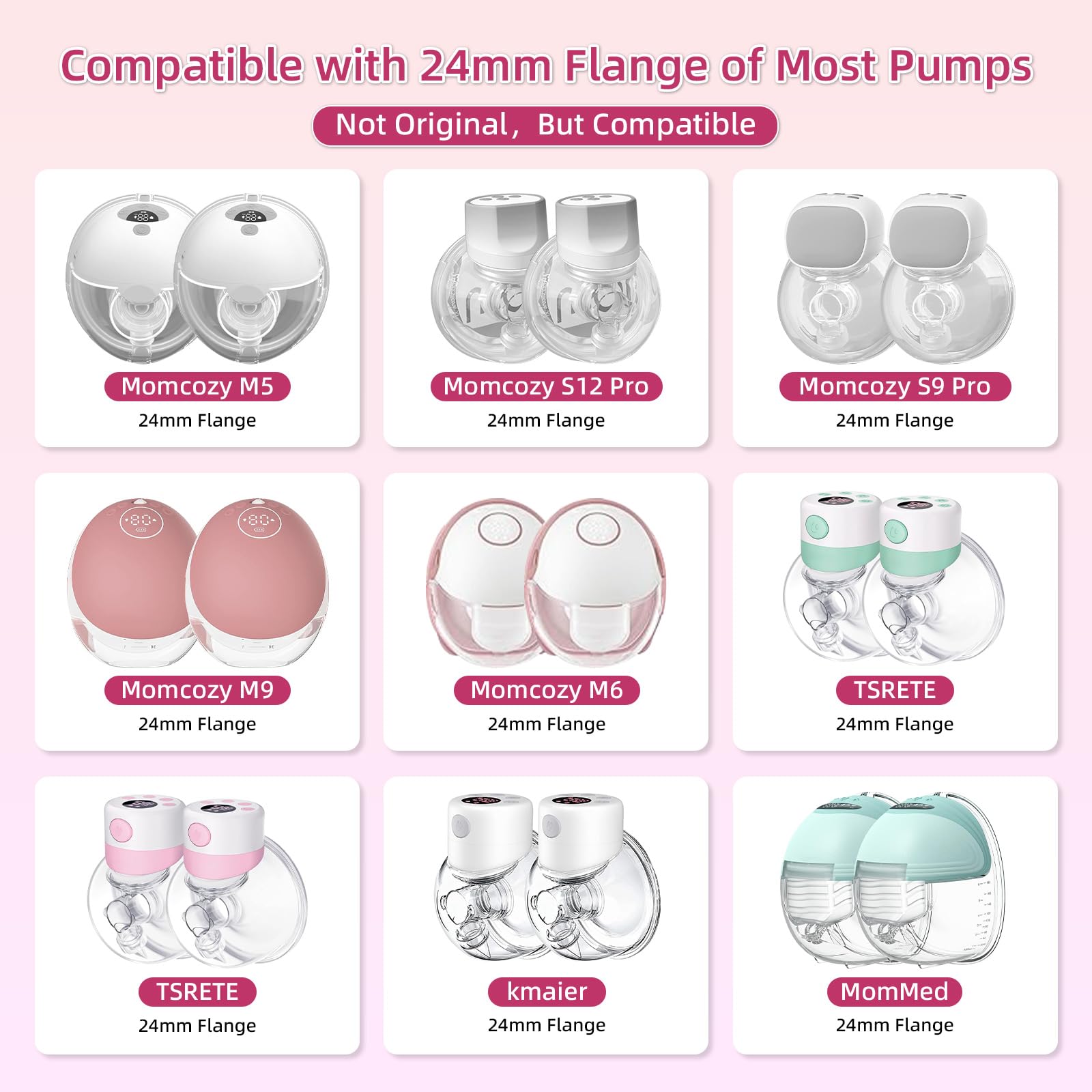 Transparent silicone silicone BPA-free inserts compatible with 24mm shields across brands.