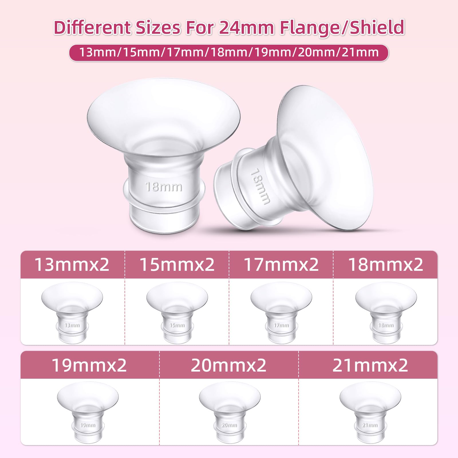 Five sizes with two inserts each support flexible sizing options for pumping.