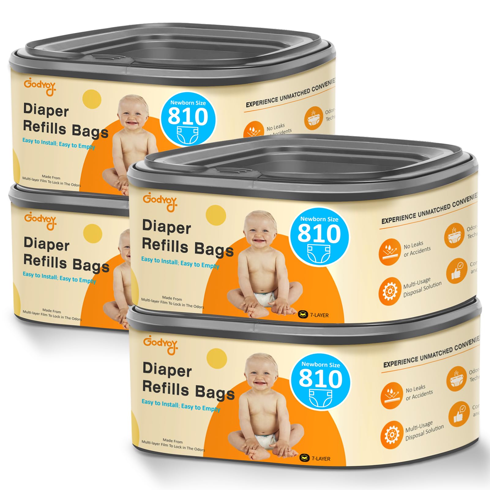 Godyoy jumbo square refill compatible with Diaper Genie pails for secure disposal